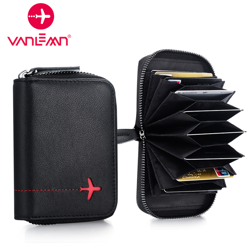 Men Business Card Holder RFID Genuine Leather Credit Card Holder Women Zipper Pocket Unisex Card Case Zipper Wallet Coin Purse