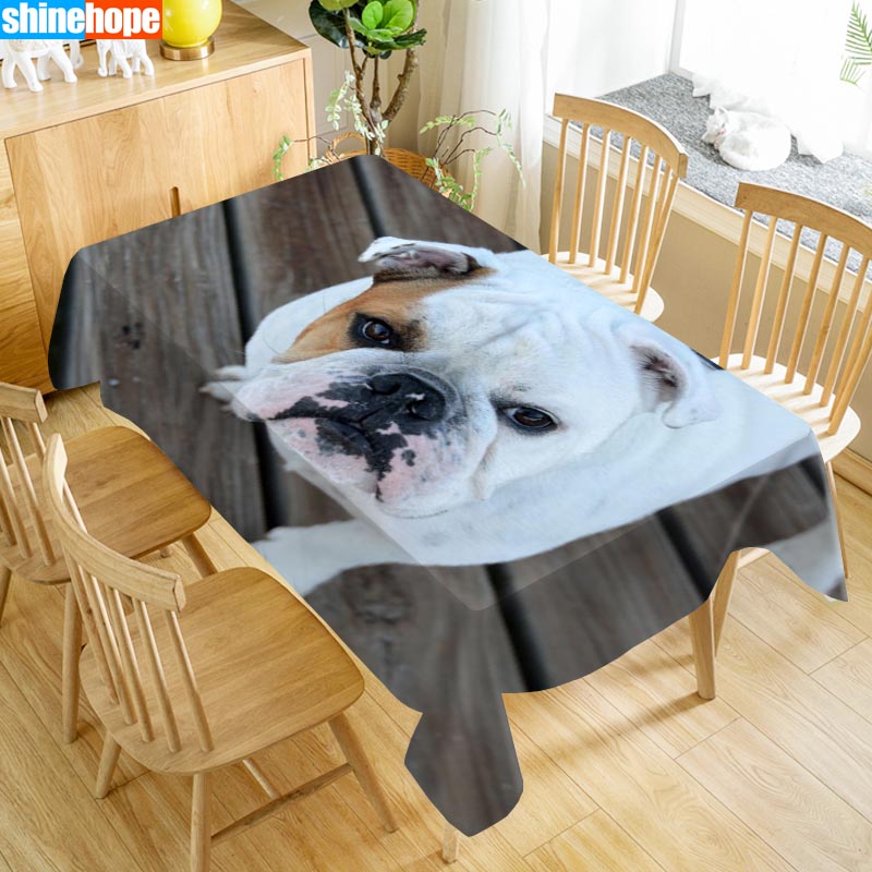 Custom Bulldog Christmas Dog Table Cloth Oxford Print Rectangular Waterproof Oilproof Animals Table Cover Wedding Tablecloth