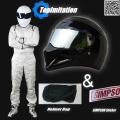 The Grand Tour Stig Helmet / Motorcycle Motorbike Carting Helmet / Bright Black Color & Silver Visor Helmet + SIMPSON Sticker