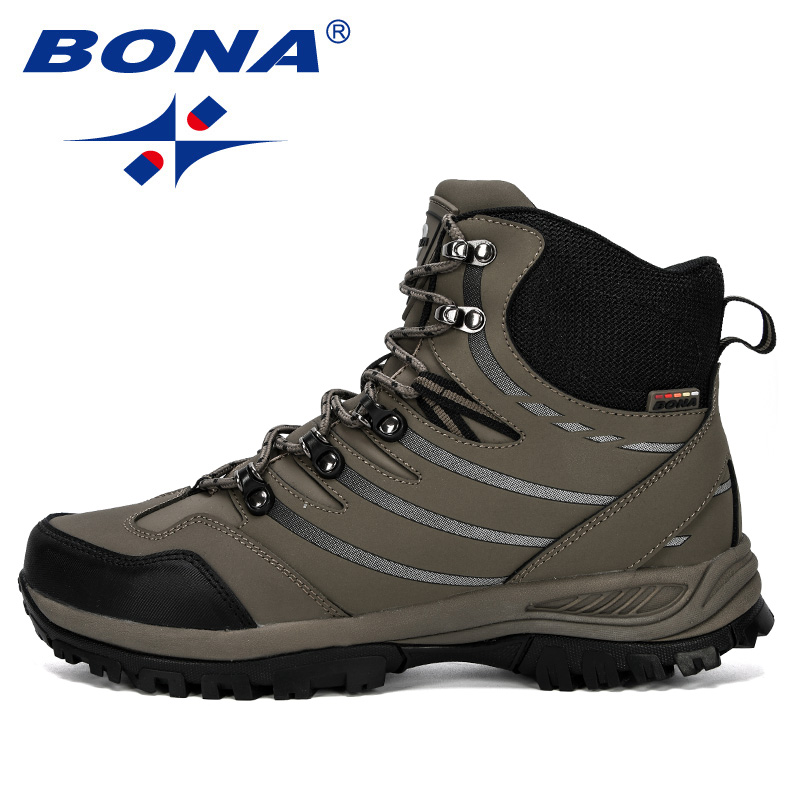 BONA 2019 New Designer Hiking Shoes Men Cow Split Plush Boots Man Mountain Climbing Shoes Outdoor Sport Shoes Trekking Sneakers