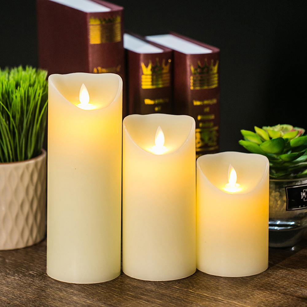 Flameless LED Candle Light Real Paraffin Wax Pillars Candle Light with Realistic Swing Flames for Home Christmas Wedding Decor