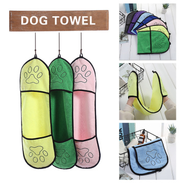Pet Dog Bath Towel Microfiber Super Absorbent Soft Paw Print Drying Towels Blanket With Pocket For Small Dogs Cats Pet Products
