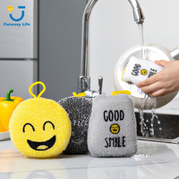 4pcs Smiley Face Thick Strong Decontamination Dish Washing Cloth Home Kitchen Cleaner Sponges Scouring Pads Cleaning Tool Set