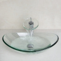 KEMAIDI Ingot Shape Round Bathroom Art Washbasin Oval Clear Tempered Glass Vessel Sink With Waterfall Chrome Faucet Set