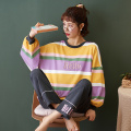 Plus Size 3XL 4XL New Autumn Winter Cute Sleep Lounge Pajama Long Sleeve Stripe Women Pajama Set Full Cotton Sleepwear for Women