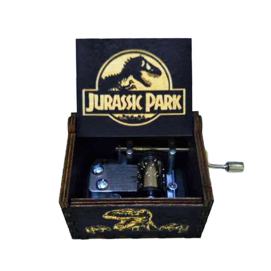 Wooden carving music box Jurassic Park theme Christmas gift Halloween "family and friends" holiday gift music box