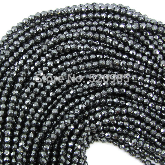 Free Shipping Natural Stone Faceted Black Hematite Beads 4 6 8 10 MM 16" Per Strand Pick Size No.HB32