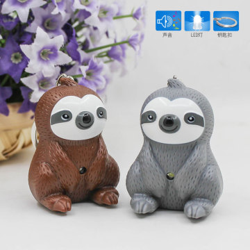 FREE SHIPPING by FEDEX 100pcs/lot Cute Plastic Sloth Key Chains LED Flashlight Sloth Keyrings with Sound