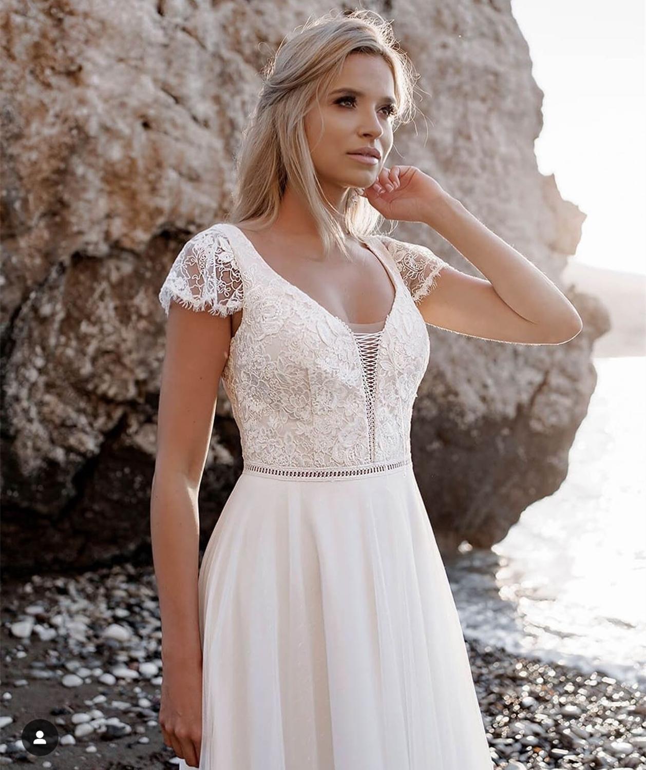Lace Boho Bohemian Wedding Dress 2020 Soft Chiffon V-Neck A-Line Floor Length Bridal Gowns For Women Brilliant Simple Beach