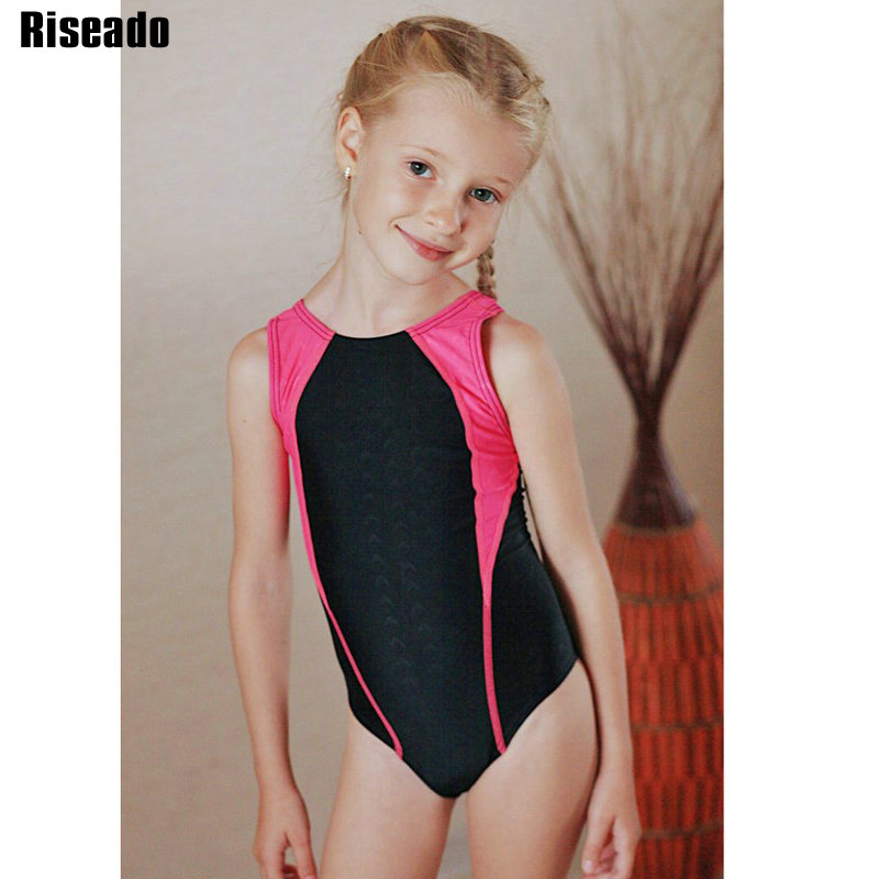 Riseado Sport One Piece Swimsuit Girl Patchwork Swimwear Children Competitive Bathing Suit Racer Back Beachwear 2020 Summer