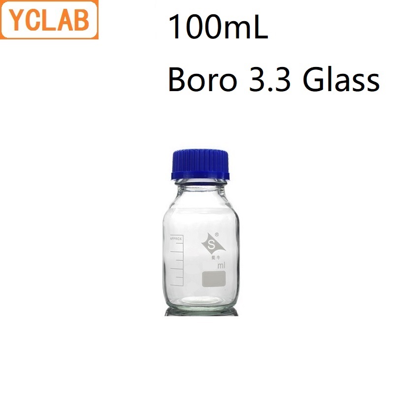 YCLAB 100mL Reagent Bottle Screw Mouth with Blue Cap Boro 3.3 Glass Transparent Clear Medical Laboratory Chemistry Equipment