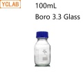 YCLAB 100mL Reagent Bottle Screw Mouth with Blue Cap Boro 3.3 Glass Transparent Clear Medical Laboratory Chemistry Equipment