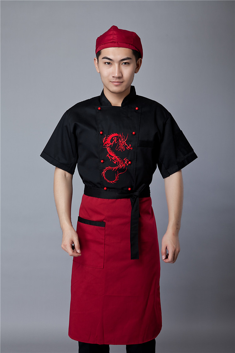 Chinese style Short -sleeve Chef service Embroidered dragon Hotel working wear Restaurant work clothes Tooling uniform cook Tops