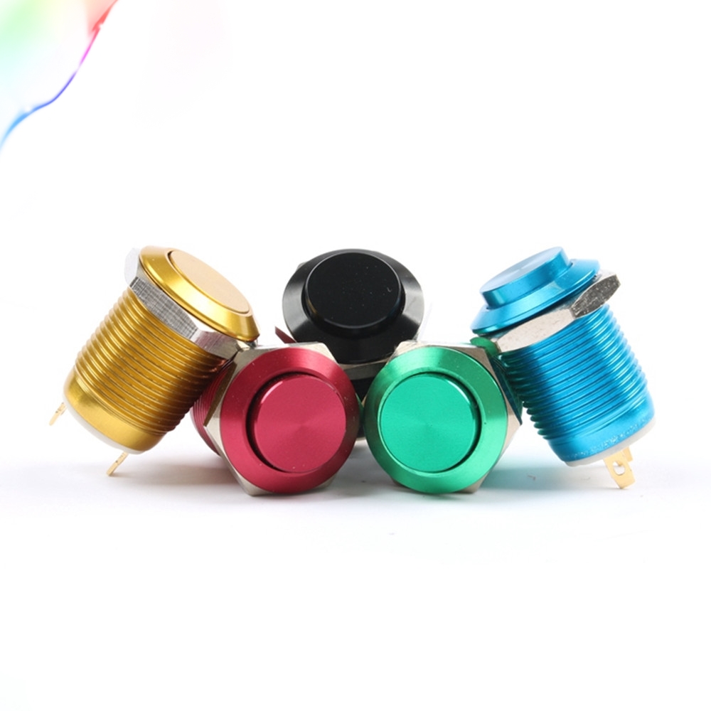 12mm Metal Oxidized push button Switch flat round waterproof momentary reset 1NO pin terminal red black blue Gold Green