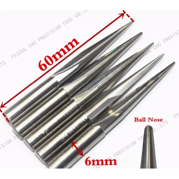 6mm*60L,5pcs,Free shipping Taper Ball nose Cone End Mill,CNC milling Cutter,Solid carbide tool,woodworking router bit