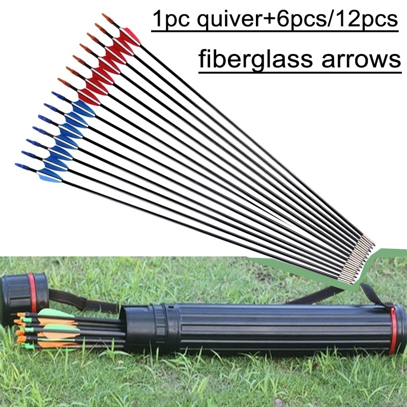 31 Inches Archery Hunting Shooting Fiberglass Arrow Spine 800 Diameter 6 mm with Arrow Quiver for Recurve Bow Straight Bow