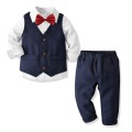 4pcs Boys Suits Vest Shirt Pant Bow Tie Baby Formal Dress Suit Kids British Style Gentleman Wedding Clothing Trousers Blazers Ba