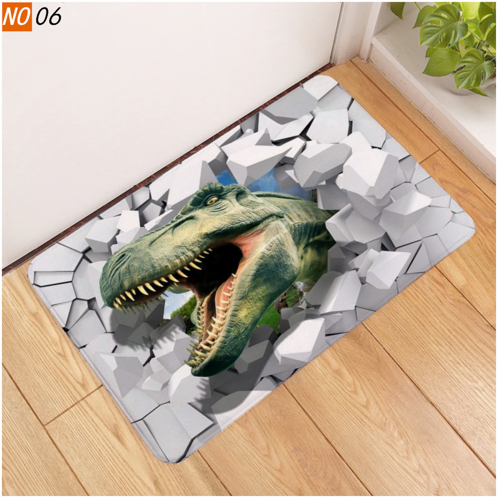 Sholisa Anti Slip Bath Mat Bathroom Carpet Rug Floor 3D Printed WaterAbsorption Cat Dot Dinosaur Living Room Toilet Door Mat