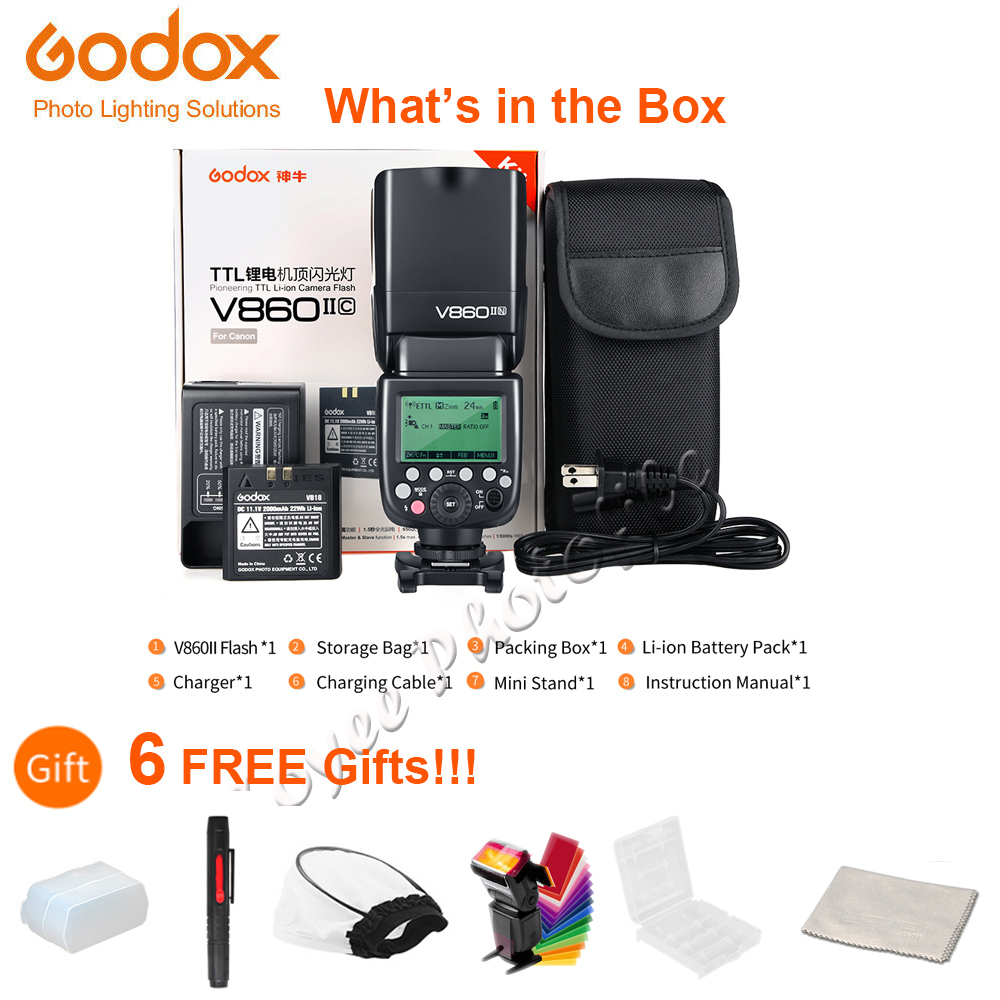 Godox V860 II V860II-S V860II-C 860II-N Speedlite Li-ion Battery Fast HSS Flash For Sony A7 A7S A7R for Nikon Canon Olympus Fuji