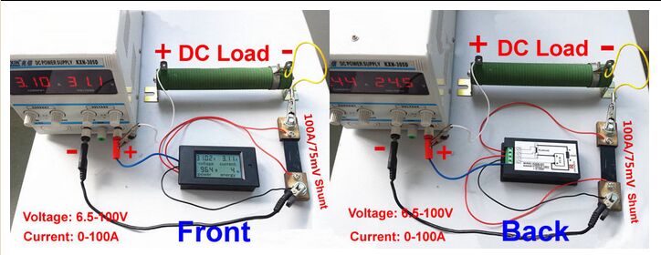 DC 6.5-100v 100A LCD Combo Meter Voltage current KWh Watt Panel Meter 12v 24v 48v Battery Power monitoring +100A Shunt