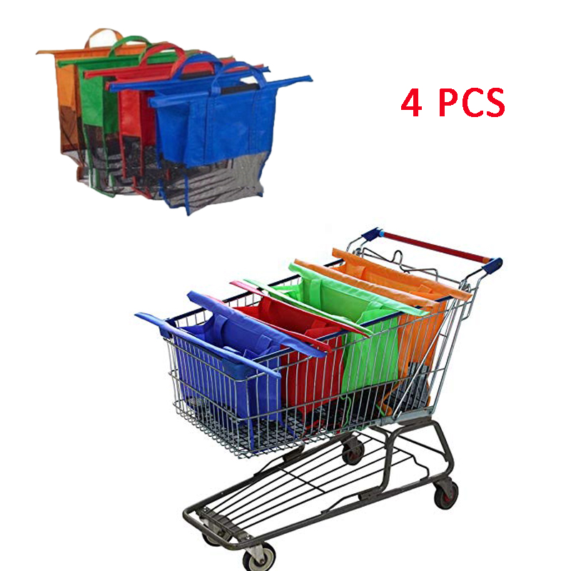 4pcs/Set Thicken Cart Trolley Supermarket Shopping Bags Foldable Reusable Eco-Friendly Shop Handbag Totes Recycle Shopping Bags
