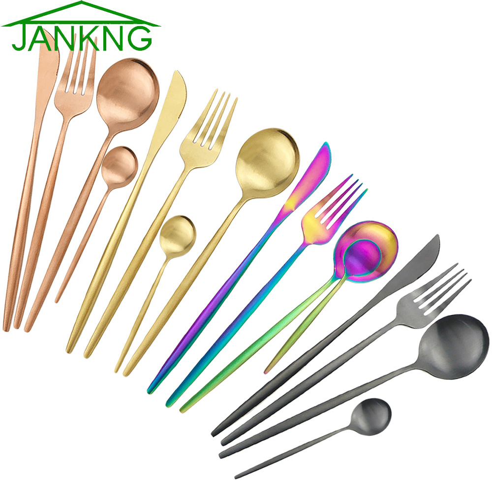 4Pcs/1Pc Matte Flatware Set 304 Stainless Steel Dinnerware Set Gold Cutlery Set Knife Fork Spoon Tableware Kitchen Silverware