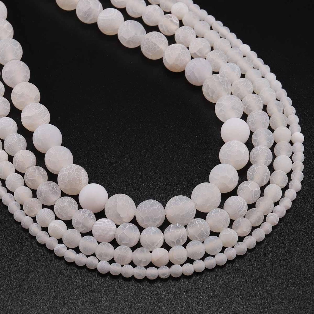 White Round Lace Frost Agat Onyx Beads Natural Stone Beads For Jewelry Making Beads Strand 4 6 8 10 12 mm Pick Size Wholesale