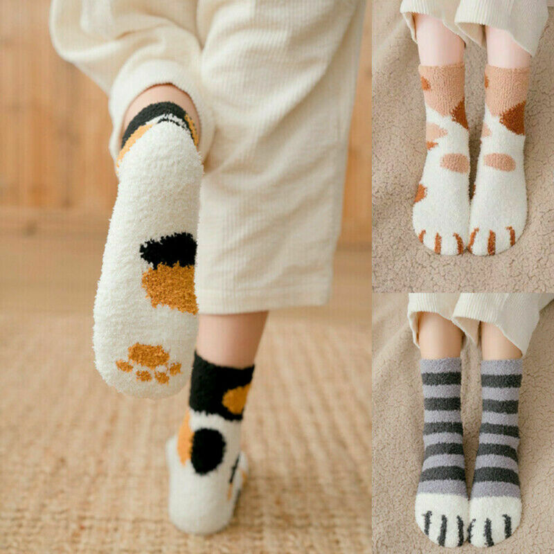 Casual Women Girls Sock Fluffy Warm Slipper Socks Winter Fall Fuzzy Cute Girl Cat Paw Home Sleeping Animal Socks Hosiery 2019