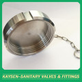 Sanitary solid blind nut end cap with chain