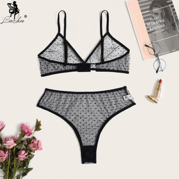 Leechee New Bra set Sexy Polka Dot Lingerie set Women Comfortable Transparent Brassiere+Panty Intimates Sexy Lingerie for Girls