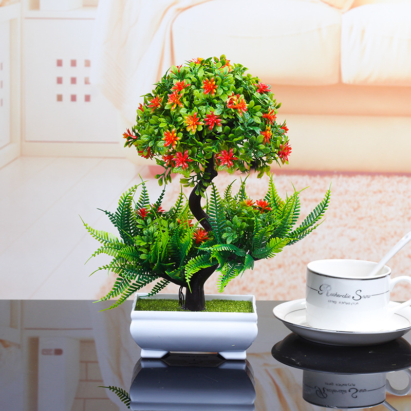 1PCS Colorful Artificial Plants Bonsai Small Tree Pot Plants Fake Tree Bonsai for Home & Garden Decoration