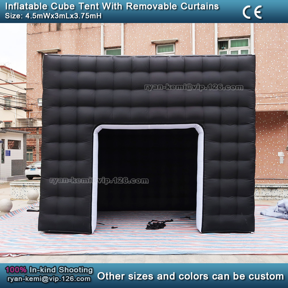 4.5mwx3mlx3.75mh Black White Inflatable Cube Tent Outdoor Portable Events Room Shelter For Trade Show Display Party Photo Booth