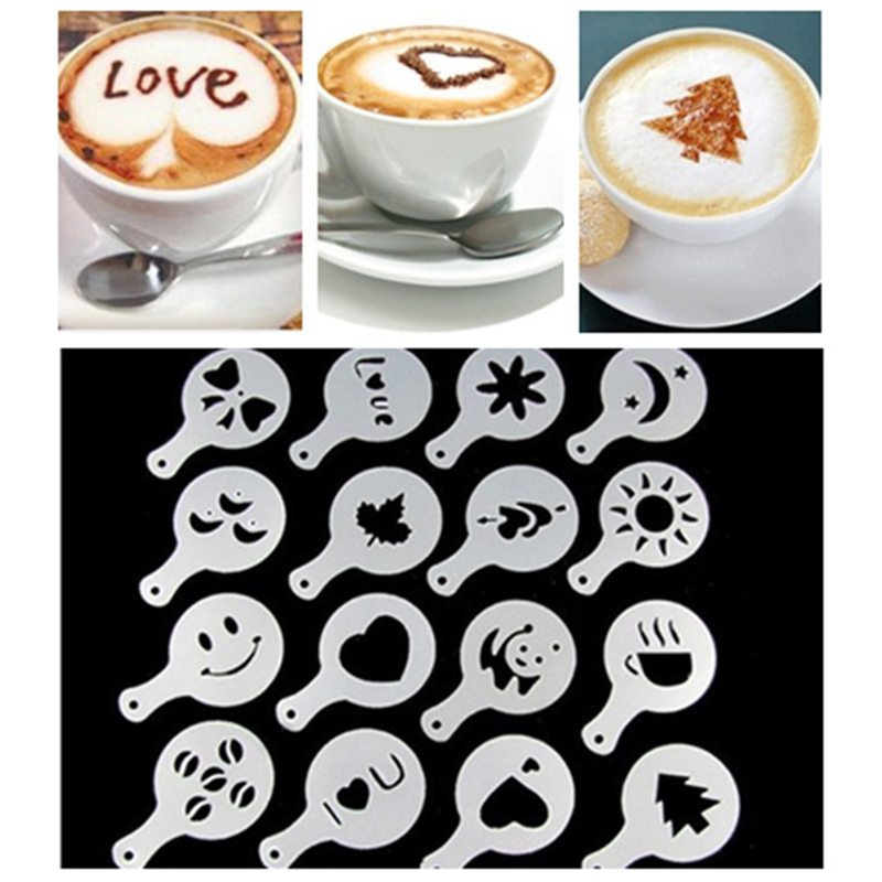 16 Pcs/Set Plastic Fancy Coffee Printing Model Cafe Foam Spray Template Coffee Stencils Innovative Design Decoration Tool Model