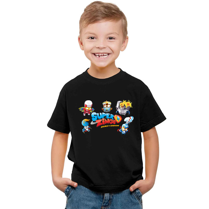 Cute Summer Tshirt Super Zings Superzings Printed Graphic Fashion T-Shirt Boys Girls Black Shirt Baby Tee Hipster Kids T Shirt