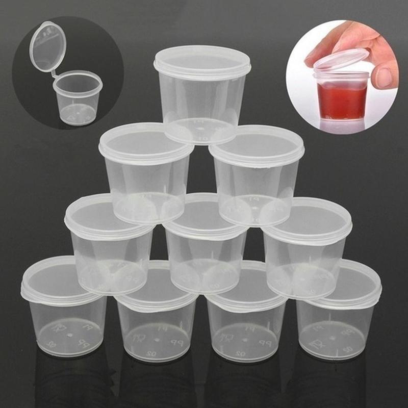 100pcs Disposable Clear Plastic Sauce Pot Chutney Cups Slime Storage Container Box With Lids Kitchen Organizer 30ml