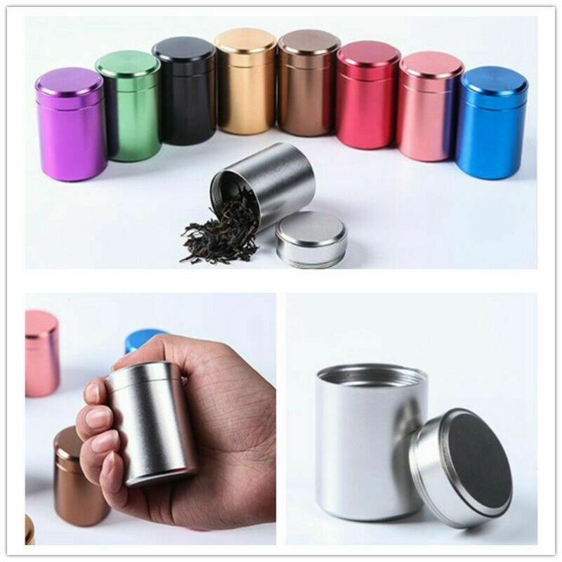 1PC Airtight Smell Proof Container Aluminum Herb Stash Tea Kitchen Food Storage Metal Sealed Can Jars