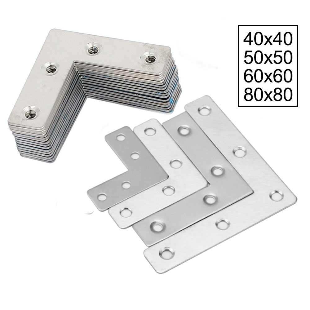 4Pcs Stainless Steel Angle Plate Corner Brace 40/50/60/80mm L Shaped Flat Fixing Mending Repair Plates Brackets Repair Bracket