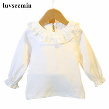 New 2017 Fall Infant Baby Girls Tops And Blouses Little Girls Blouse Shirt Cotton White Long Sleeve Kids Toddler Clothes JW0330S