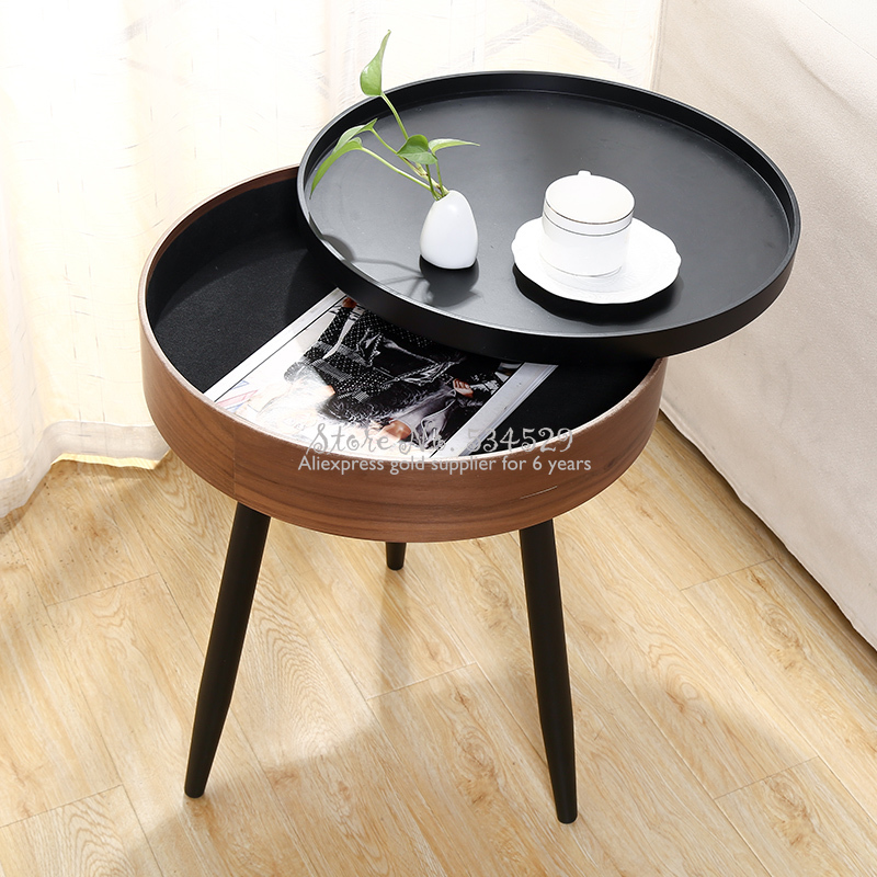 Multi-use Solid Wood Round Table Nordic Creative Coffee Table Desk Simple Sofa Side Table Storage Box End Tables Locker