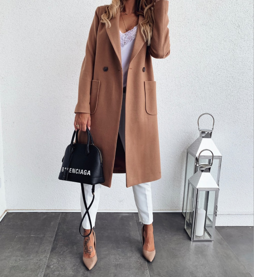 2020 Autumn Winter Wool Blend Coat Female Casual Mid-Long Pocket Overcoat Trench Solid Women Long Sleeve Button Jacket Outerwear