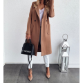 2020 Autumn Winter Wool Blend Coat Female Casual Mid-Long Pocket Overcoat Trench Solid Women Long Sleeve Button Jacket Outerwear