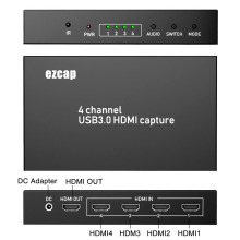 4 CH USB3.0 Video Capture HDMI input 1080P60fps, 4 ch real time record, UVC standard for Windows MAC Linux , android streaming