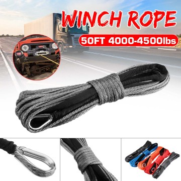 Autoleader 3/16'' x 50' Synthetic Fiber Winch Line Cable Rope 7700+ LBs + Sheath For ATV UTV 5.5mm*15m Synthetic