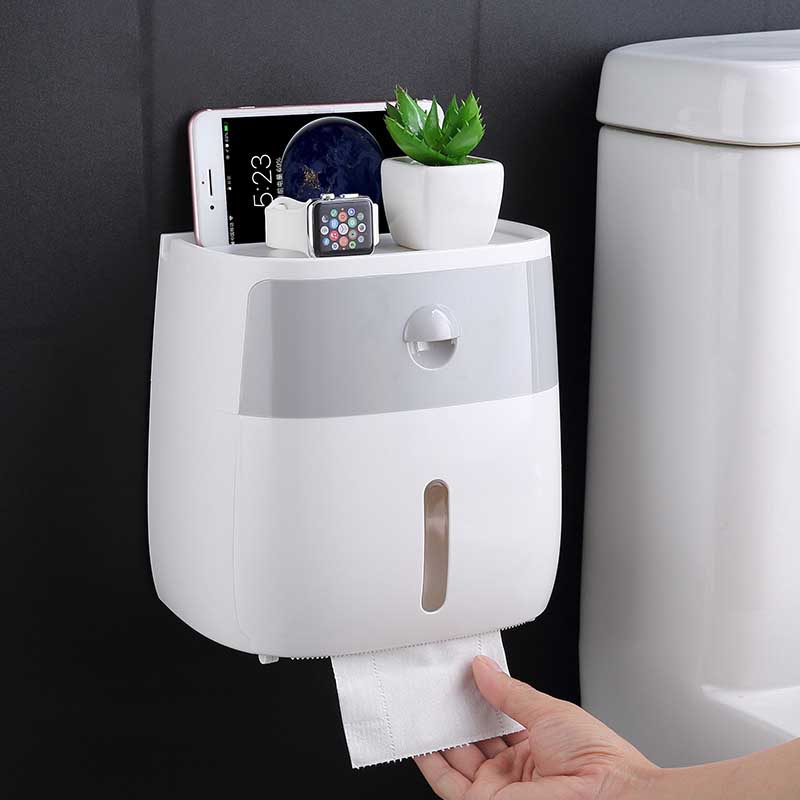Waterproof Wall Mount Toilet Paper Holder Shelf Toilet Paper Tray Roll Paper Tube Storage Box Creative Tray Contact Paper