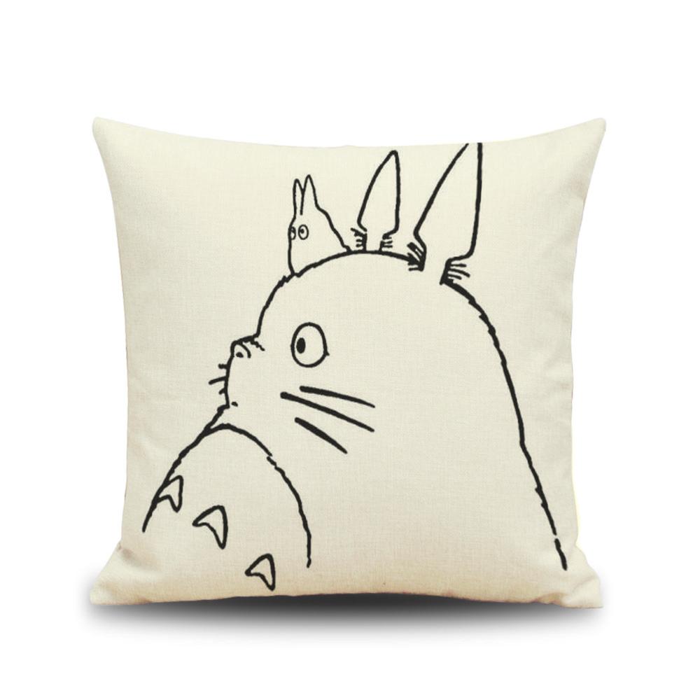 Hayao Miyazaki Style 45*45cm Home Decorative Pillow Totoro Printed Throw Pillow Car Home Decor Linen Cotton Cushion Cojines