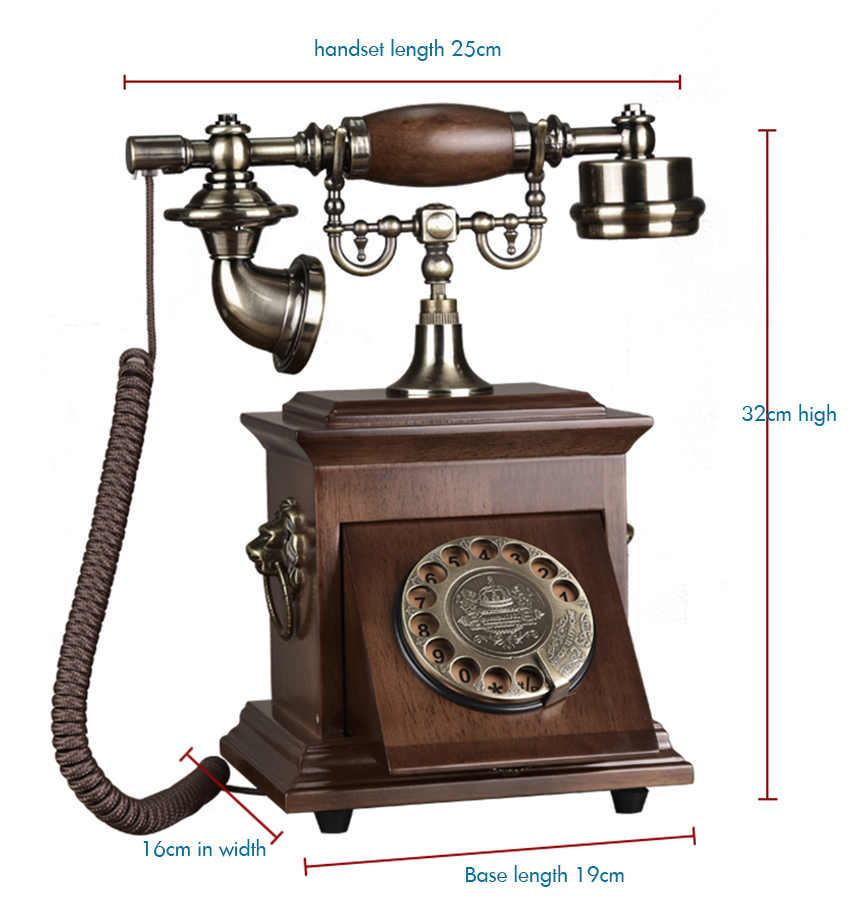 Solid Wood Vintage Corded Phone Retro Telephone with Hidden Rotary Dial Pad, Electronic Ringtone, Redial, Decoration for Home