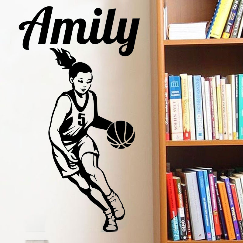 Customized Basketball Girl Name Wall Sticker Girl Teen Room Personalized Name Sports Wall Decal Bedroom Vinyl Sticker 3YD20