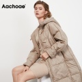 Aachoae Autumn Winter Long White Duck Down Coat Women Long Sleeve Loose Casual Hooded Puffer Jacket Outerwear Femme Veste