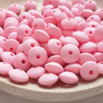 100pcs Rose Quartz Silicone Lentil Beads 12mm Silicone Beads Baby BX47