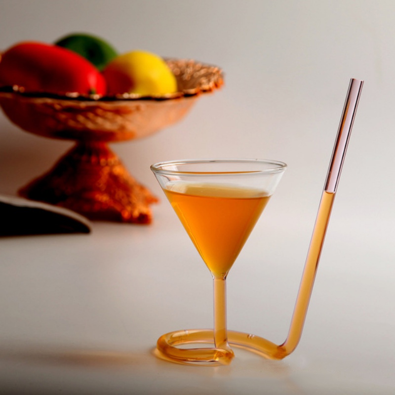 Glass Cocktail Glasses Cup Long Straw Champagne Flutes Wedding Party Goblet Drinkware KTV Bar Juice Cups